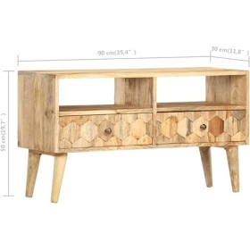 Meuble TV Salon Meuble TV Console Multimédia Meuble TV en Bois 35,4" x11,8 x19,7 Bois de Manguier Massif pour Salon, Couloir,