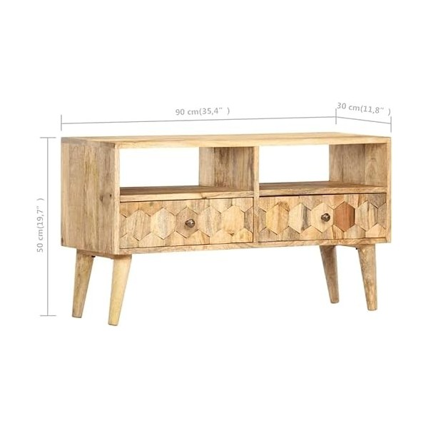 Meuble TV Salon Meuble TV Console Multimédia Meuble TV en Bois 35,4" x11,8 x19,7 Bois de Manguier Massif pour Salon, Couloir,