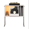 Présentoir de rangement pratique pour tourne-disque, meuble de rangement pour disques vinyles avec 2 pieds en acier inoxydabl