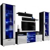 ExtremeFurniture Tower Meuble TV, Carcasse en Noir Mat/Façade en Blanc Brillant + LED Bleues