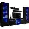ExtremeFurniture Tower Meuble TV, Carcasse en Noir Mat/Façade en Blanc Brillant + LED Bleues