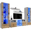 ExtremeFurniture Tower Meuble TV, Carcasse en Noir Mat/Façade en Blanc Brillant + LED Bleues