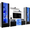 ExtremeFurniture Tower Meuble TV, Carcasse en Noir Mat/Façade en Blanc Brillant + LED Bleues