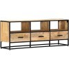 Suuim Meuble TV en Bois avec 3 tiroirs et 3 étagères, Centre de Divertissement en Bois de manguier Massif, Console TV, Meuble