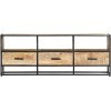 Suuim Meuble TV en Bois avec 3 tiroirs et 3 étagères, Centre de Divertissement en Bois de manguier Massif, Console TV, Meuble