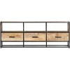 Suuim Meuble TV en Bois avec 3 tiroirs et 3 étagères, Centre de Divertissement en Bois de manguier Massif, Console TV, Meuble