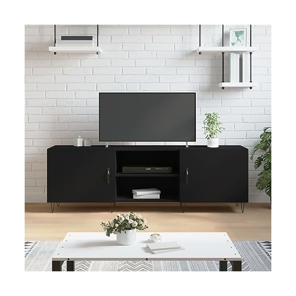 Meuble TV, Table TV Industrielle, Meuble TV Moderne, pour Salon, Centre de Divertissement à Domicile, poignée en métal, Bois