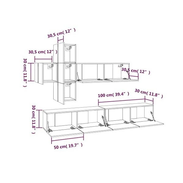 Meuble TV 7 pièces en chêne fumé