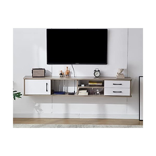 KAXGU Meuble Tv Flottant, Bois Avec Tiroir, Meuble de Console Multimédia de Bureau Avec Trou de Fil, Pour Projecteur de Téléc