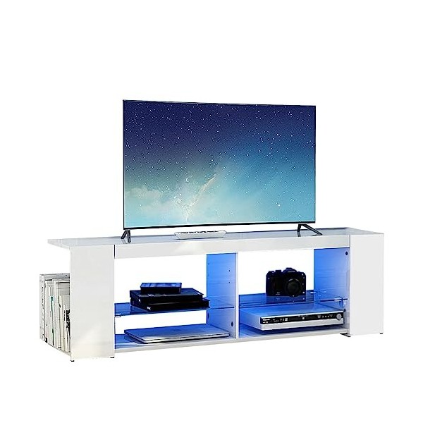 PRUJOY Meuble TV adapté au Meuble TV LED de 60 Pouces, Armoire audiovisuelle à Double Verre, Armoire de Rangement à cloison O