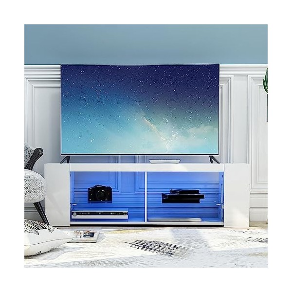 PRUJOY Meuble TV adapté au Meuble TV LED de 60 Pouces, Armoire audiovisuelle à Double Verre, Armoire de Rangement à cloison O