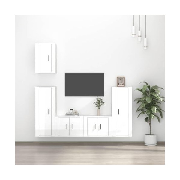 Home Hardware Businese Meuble TV 5 pièces en bois Blanc brillant