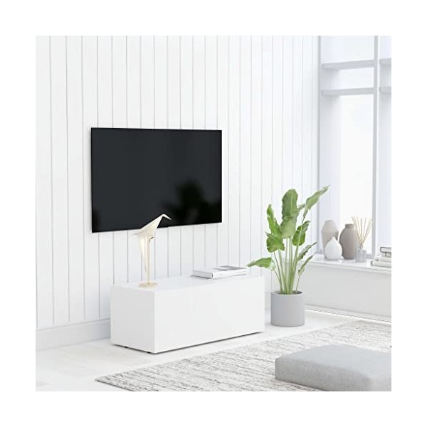 VEEKI Meuble TV, Meuble TV Suspendu, Meuble TV Blanc, Meuble TV Industriel, Meubles de Salon, Salon, Chambre, Cadre en Acier,