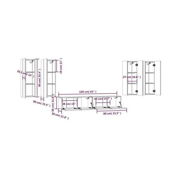 WOODEY Meuble TV 6 pièces en bois blanc