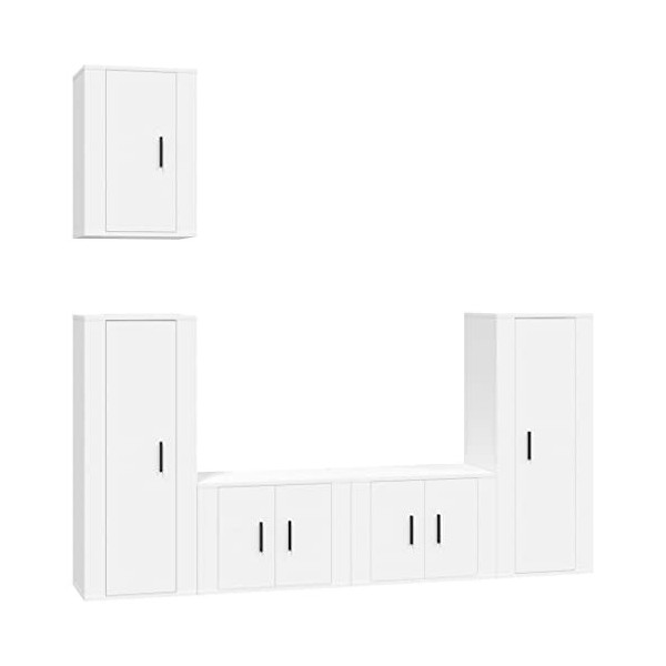 WOODEY Meuble TV 5 pièces en bois blanc