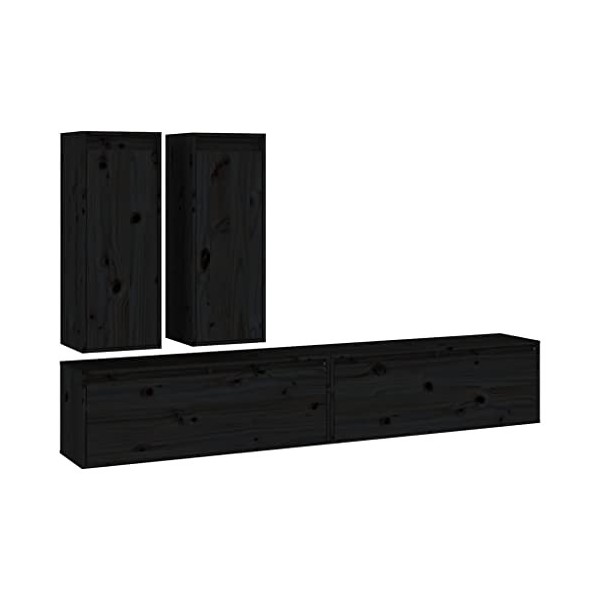 RAUGAJ Meuble TV 4 pièces en pin massif noir