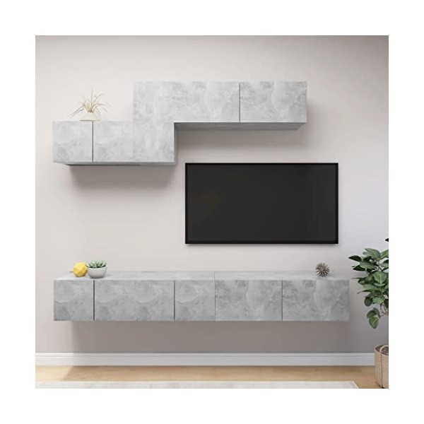 CUTSKY Meuble TV 6 pièces en bois gris béton