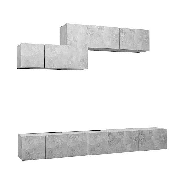 CUTSKY Meuble TV 6 pièces en bois gris béton