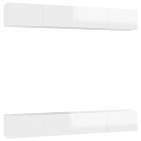 CUTSKY Lot de 4 meubles TV en bois blanc brillant 100 x 30 x 30 cm