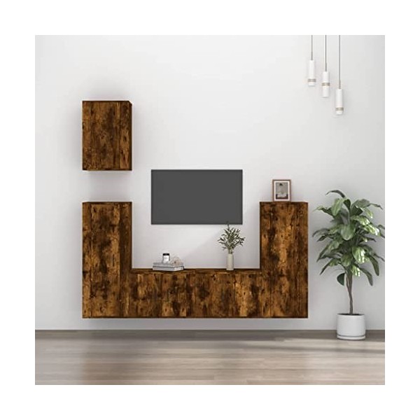 CUTSKY Meuble TV 5 pièces en chêne fumé