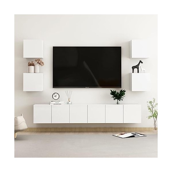 GANDUS Meuble TV 7 pièces en bois blanc brillant