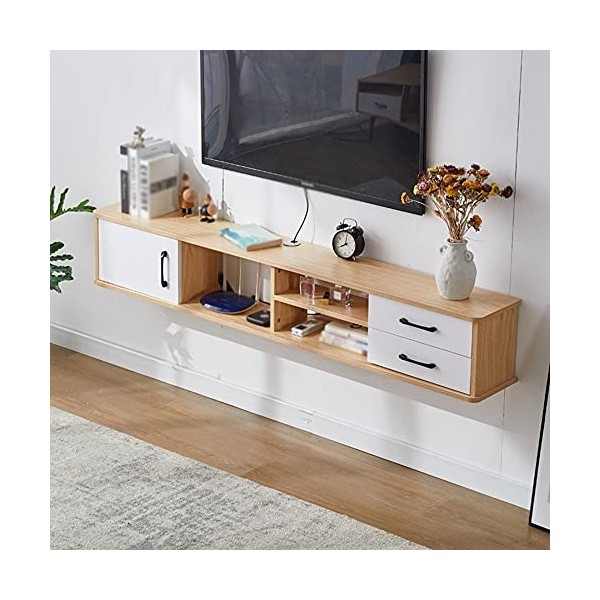 Uvency Meuble Tv Flottant, Étagère de Rangement Multimédia Murale de Routeur de Décodeur Avec Tiroirs, Pour Salle de Loisirs