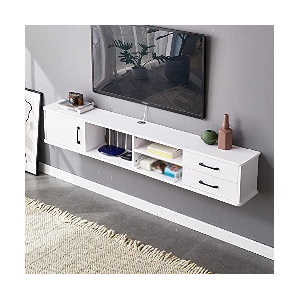 Uvency Meuble Tv Flottant, Étagère de Rangement Multimédia Murale de Routeur de Décodeur Avec Tiroirs, Pour Salle de Loisirs 