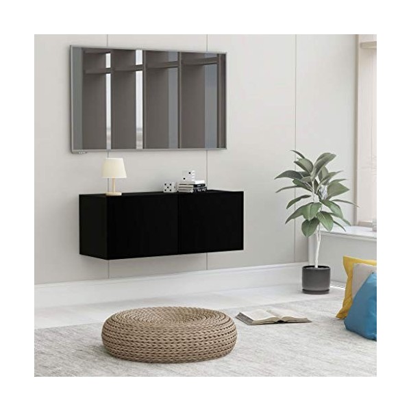 VEEKI Meuble TV, Meuble TV Suspendu, Meuble TV Blanc, Meuble TV Industriel, Meubles de Salon, Salon, Chambre, Cadre en Acier,