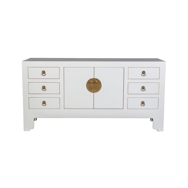 Fine Asianliving Meuble TV Chinois Blanc Neige - Orientique Collection L121xP37xH61cm Armoire Chinoise Meubles Chinois Mobili