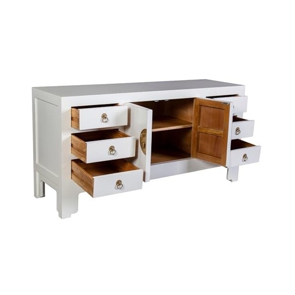 Fine Asianliving Meuble TV Chinois Blanc Neige - Orientique Collection L121xP37xH61cm Armoire Chinoise Meubles Chinois Mobili
