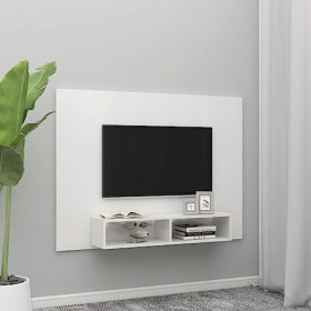 VEEKI Meuble TV, Meuble TV Suspendu, Meuble TV Blanc, Meuble TV Industriel, Meubles de Salon, Salon, Chambre, Cadre en Acier,