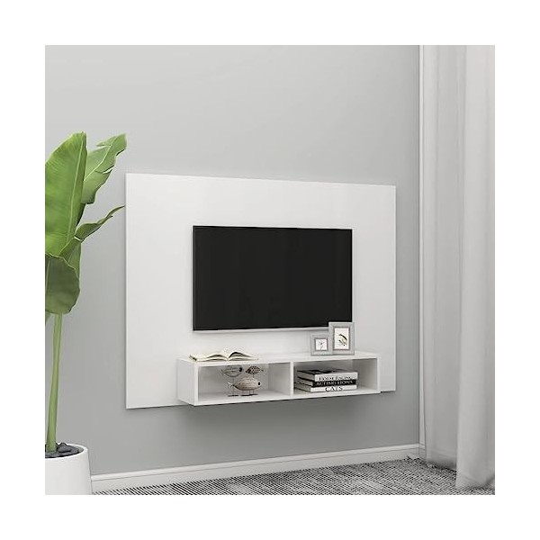 VEEKI Meuble TV, Meuble TV Suspendu, Meuble TV Blanc, Meuble TV Industriel, Meubles de Salon, Salon, Chambre, Cadre en Acier,