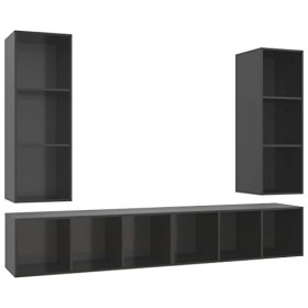 DCRAF Centres de divertissement et supports TV, meubles TV muraux 4 pièces en bois gris brillant