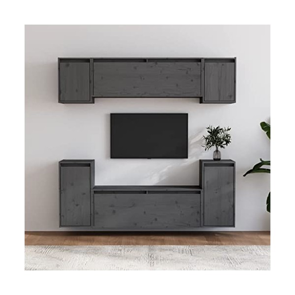 DCRAF Meubles-TV Meuble TV 6 pièces Gris Bois massif Pin