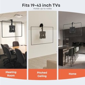 PUTORSEN 19 à 43 Pouces Pliable Support de Téléviseur Pivotant, Support TV Plafond Ajustable pour Plafonds Plats ou Inclinés,