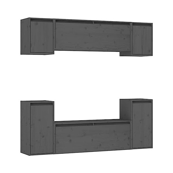 DCRAF Meubles-TV Meuble TV 6 pièces Gris Bois massif Pin