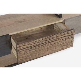 BIZZOTTO Meuble TV Manchester MTV 3 tiroirs Bois, Acier et Ciment