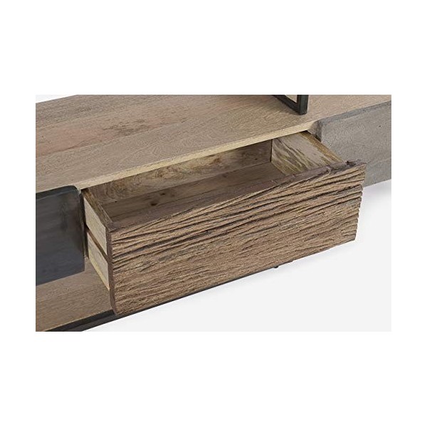 BIZZOTTO Meuble TV Manchester MTV 3 tiroirs Bois, Acier et Ciment