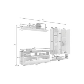 Tousmesmeubles Composition TV 2 colonnes Blanc laqué/Chêne Noisette - Ischia - L 277 x l 35 x H 173 cm - Neuf