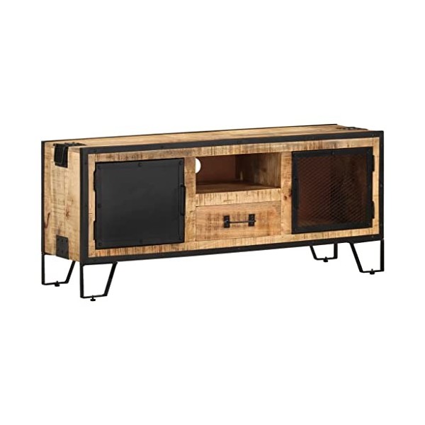 DIGBYS Meuble TV en bois de manguier brut 110 x 31 x 46 cm