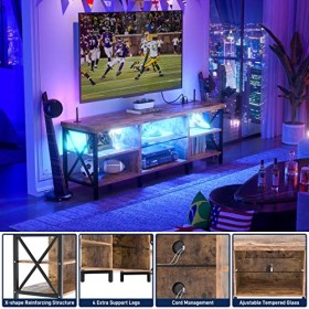 Homieasy Meuble TV LED pour TV jusquà 65,1 cm, centre de divertissement de 140,7 cm avec station de charge, superbe console 