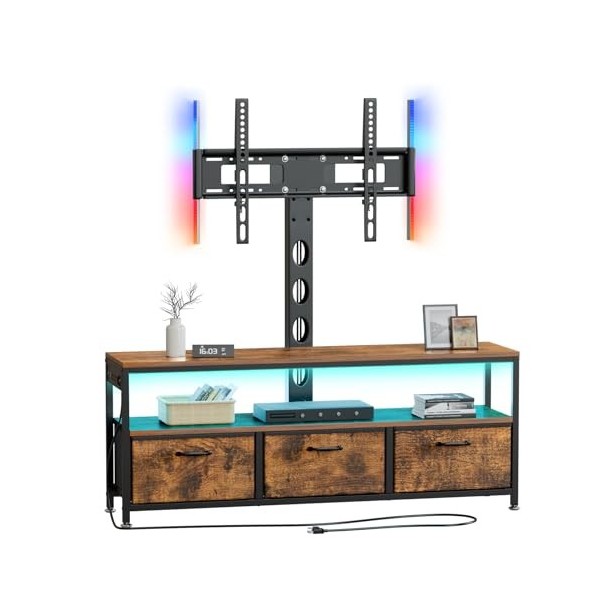 JUSTOGO Meuble TV avec support et prise de courant, meuble TV avec tiroirs de rangement pour salon, chambre à coucher, centre