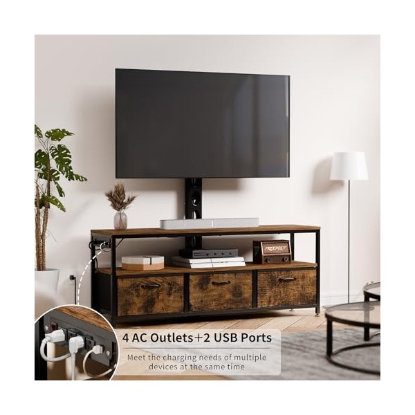 JUSTOGO Meuble TV avec support et prise de courant, meuble TV avec tiroirs de rangement pour salon, chambre à coucher, centre