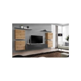 PRICE FACTORY just for you Ensemble Meuble Salon Switch IV Design, Coloris Gris Brillant et chêne Wotan.