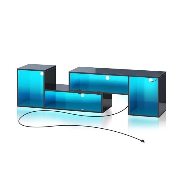 Rolanstar Support TV déformable avec bande LED et prises de courant, centre de divertissement moderne pour téléviseurs de 45/