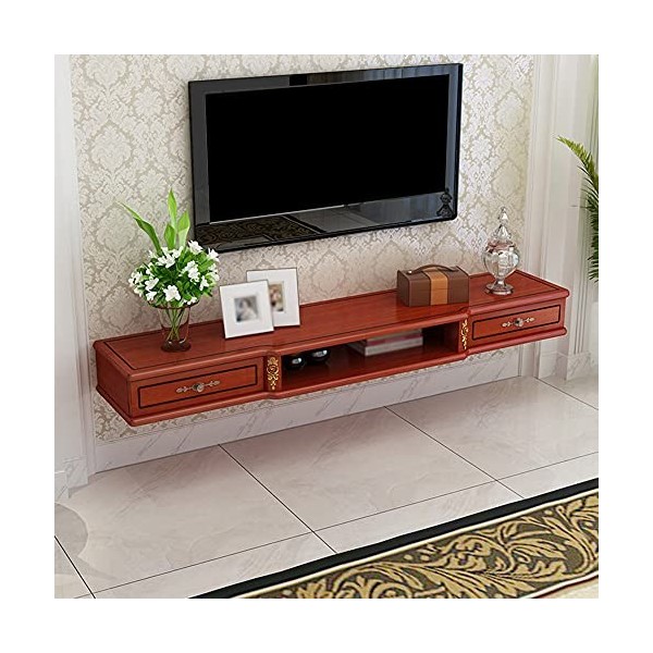 Meuble TV Meuble TV Flottant Étagère de Rangement Multimédia, Meuble TV Mural de Rangement pour Routeur Décodeur avec Tiroir,