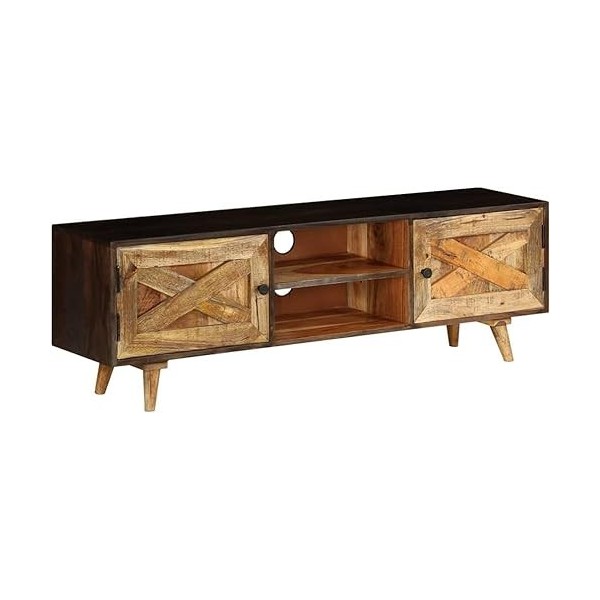 Meuble TV Salon Meuble TV Console Multimédia Meuble TV en Bois de Manguier Massif 55,1" x11,8 x17,7 pour Salon, Couloir, Entr