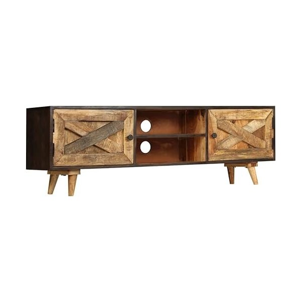 Meuble TV Salon Meuble TV Console Multimédia Meuble TV en Bois de Manguier Massif 55,1" x11,8 x17,7 pour Salon, Couloir, Entr
