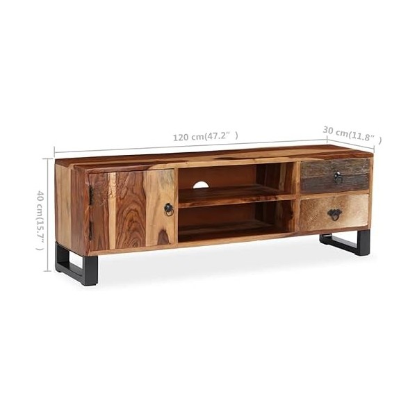 Meuble TV de Salon, Console multimédia, Meuble TV en Bois de Sesham Massif, 47,2 x 11,8 x 15,7 Pouces, pour Salon, Couloir, e