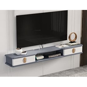 ROLTIN Meuble TV Flottant, Étagère TV en Bois à Montage Mural avec Deux Tiroirs, pour Stockage Projecteur Routeur Décodeur/A 